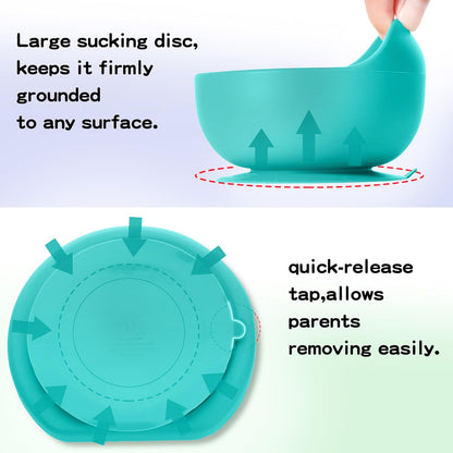 Silicone Baby Feeding Set 6 Pcs BPA Free – Suction Plate, Bowl, Bib, Spoon, Fork & Training Cup | Microwave Safe Toddler Feeding Set (Green)