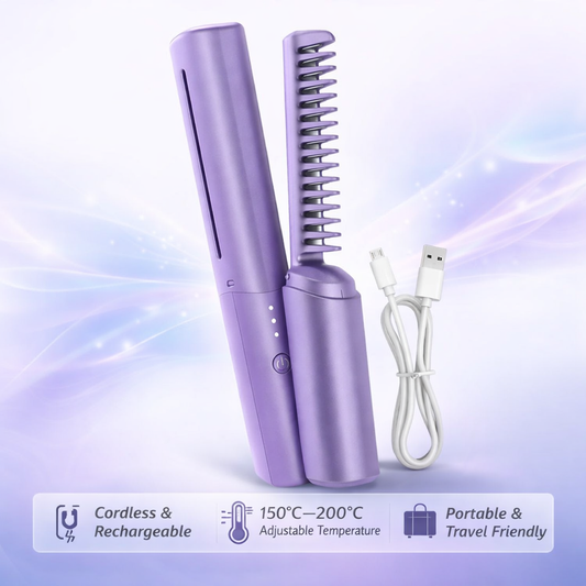 Meneflix Portable Mini Hair Straightener Cordless Rechargeable Mini Adjustable Hair Straightener Hot Comb